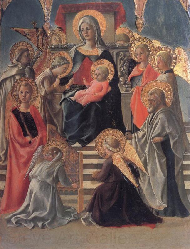 Fra Filippo Lippi Madonna and Child Enthroned with Angels,a Carmelite and other Saints Spain oil painting art
